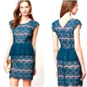 Maeve Elsa Teal Peplum Lace Dress, Medium